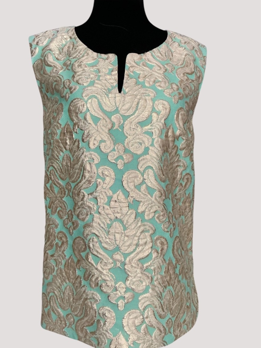 J Crew Damask Brocade Sleeveless Jacquard Top Aqua Mint Gold NWT SZ 6